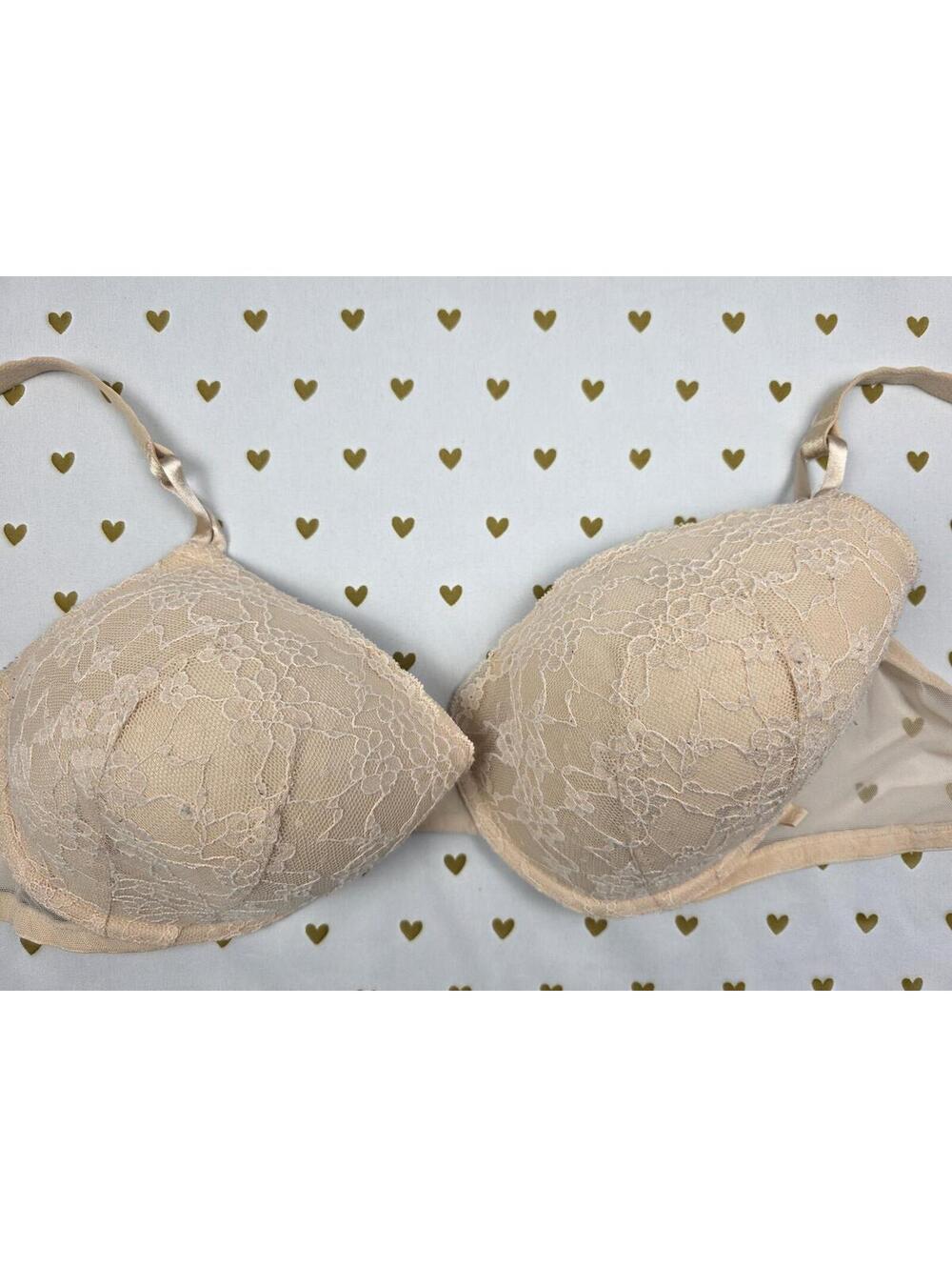 Victorias Secret Beige Lace Lined Demi Balconette Bra 40D